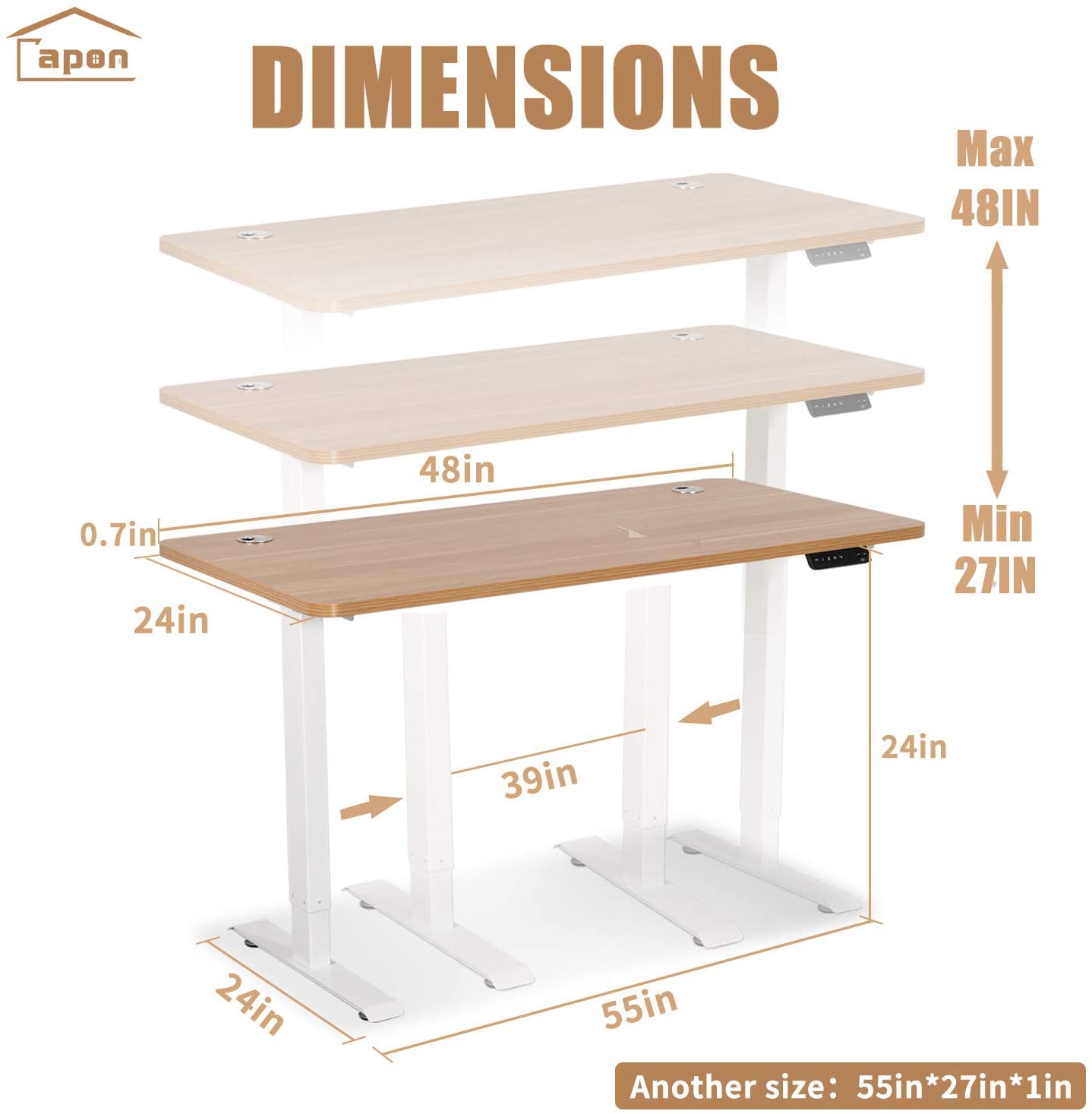 Standing Desk for Home Office, Adjustable Height Desk, 48 x 24 inch Capon Sitting and Standing Dual Motorized Gaming Desk, One Piece Top Electric Stand Up Desk, Natural Standing Desk for Home Office, Adjustable Height Desk, 48 x 24 inch Capon Sitting and Standing Dual Motorized Gaming Desk, One Piece Top Electric Stand Up Desk, Natural